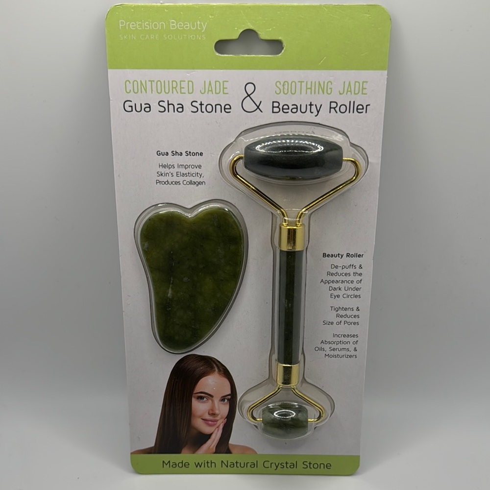 Precision Beauty Jade Gua Sha Stone and Roller